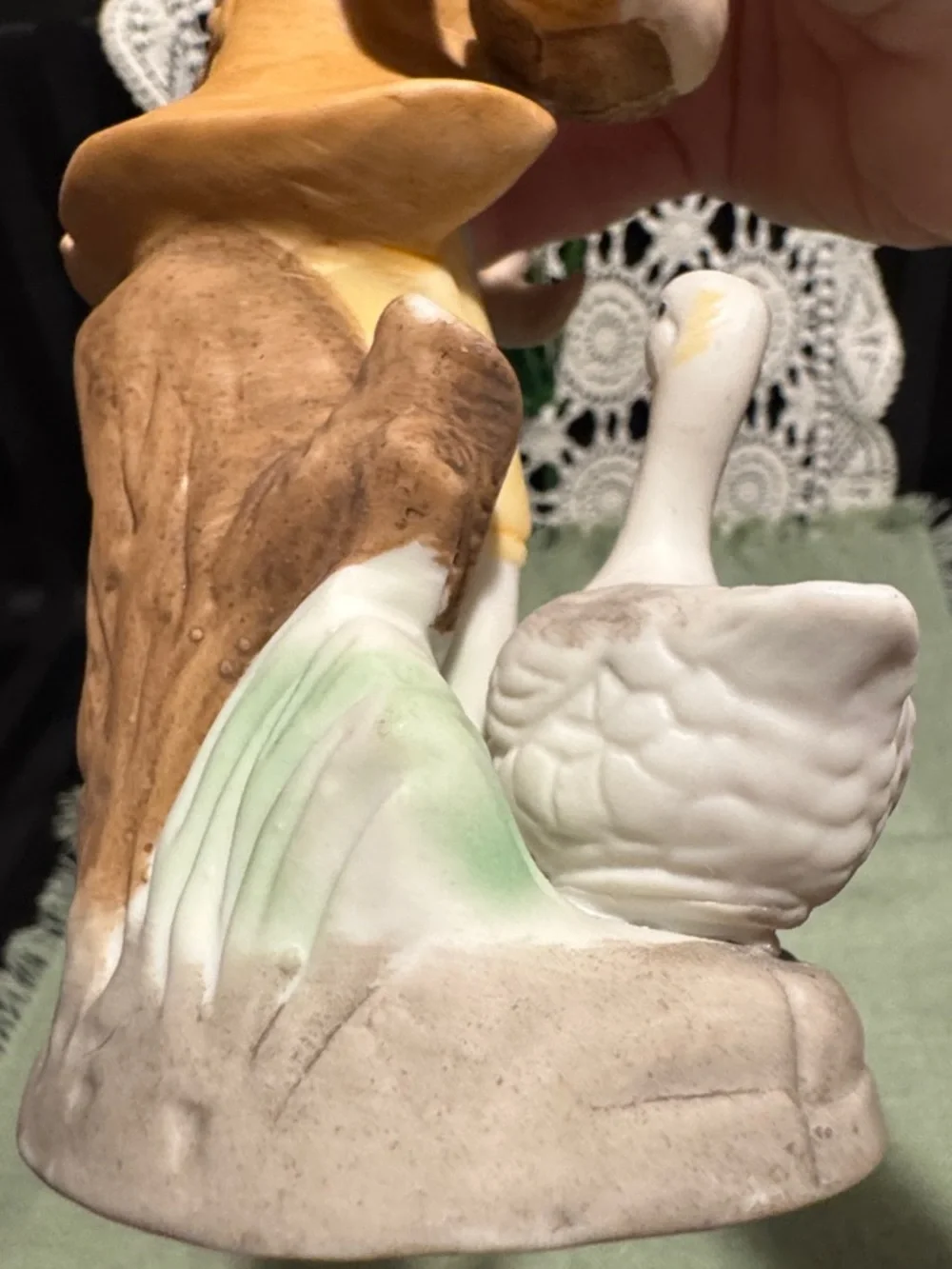 Boy Figurine with A Duck or Goose - White and Pastel Colors